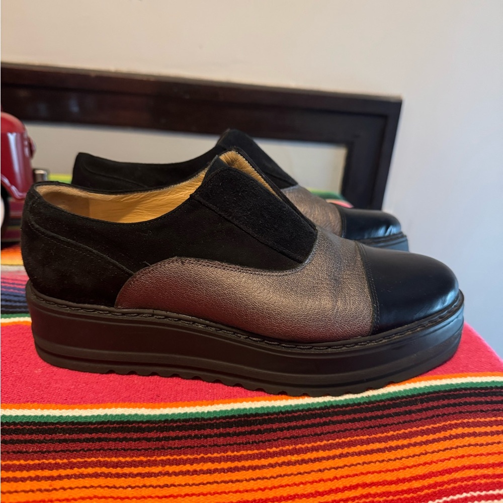 Michele Black and Brown Platform Shoes with Elastic Panels